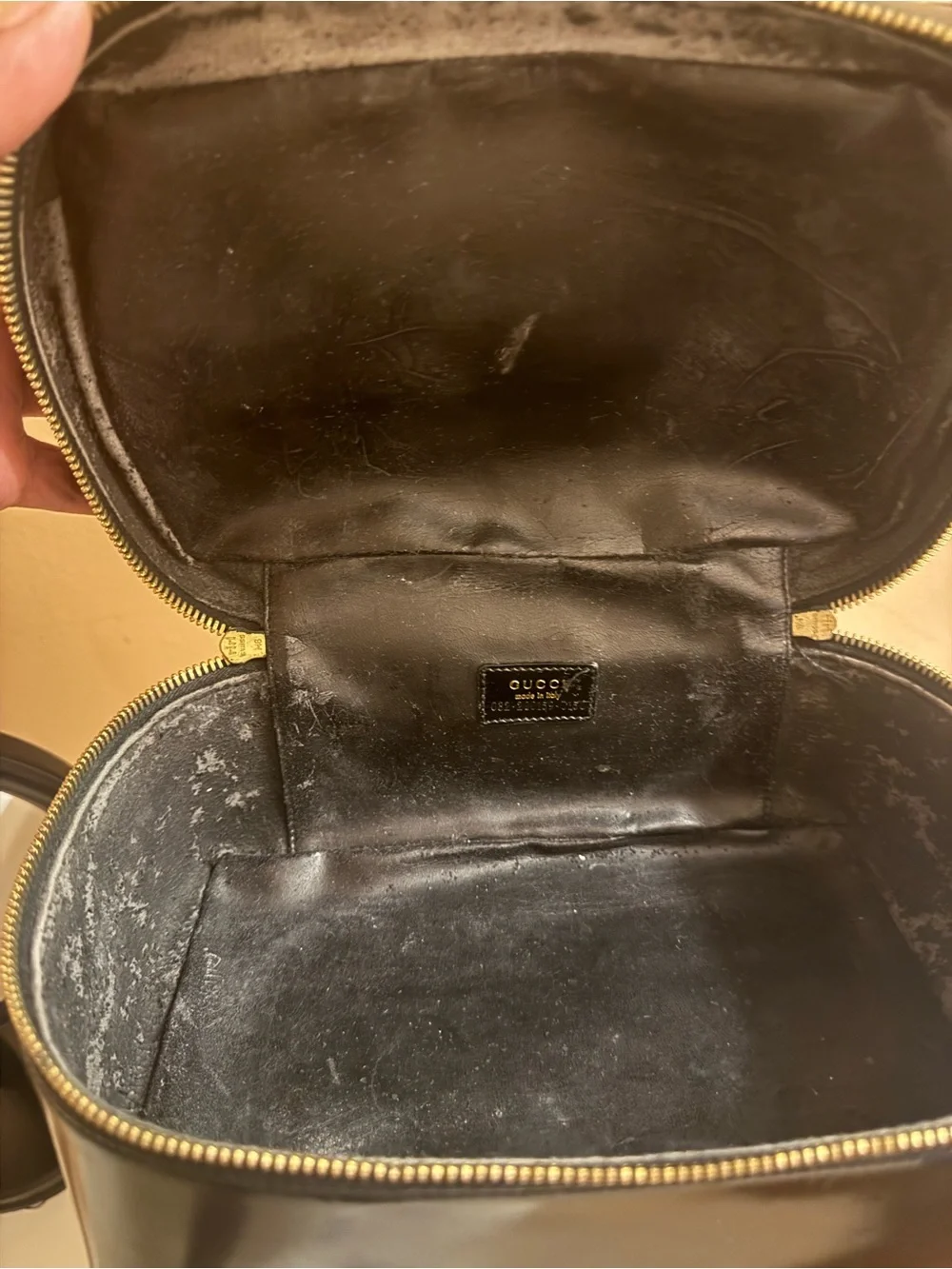 Vintage Gucci Black Leather Bamboo Vanity Cosmetic Train Case Italy